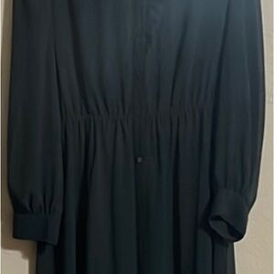 Banana Republic Green Long Sleeve Dress with Gathered Waist